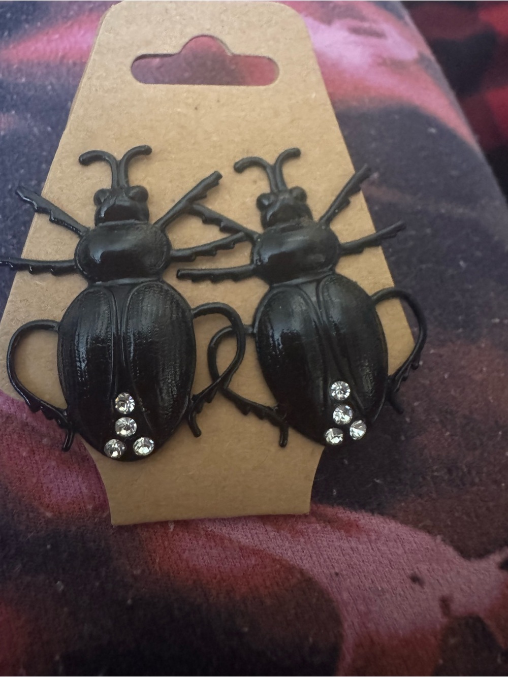 NWT Black Beatle with crystal Jewels Accent, Halloween Bug Jewelry, Bug Earrings
